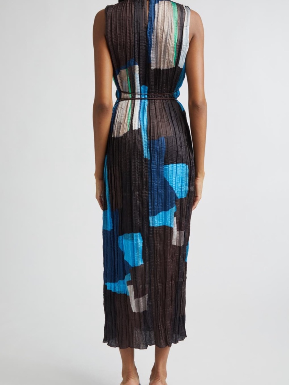 STAUD Colorblock Pleated Maxi Dress in Black, Blue & Gray